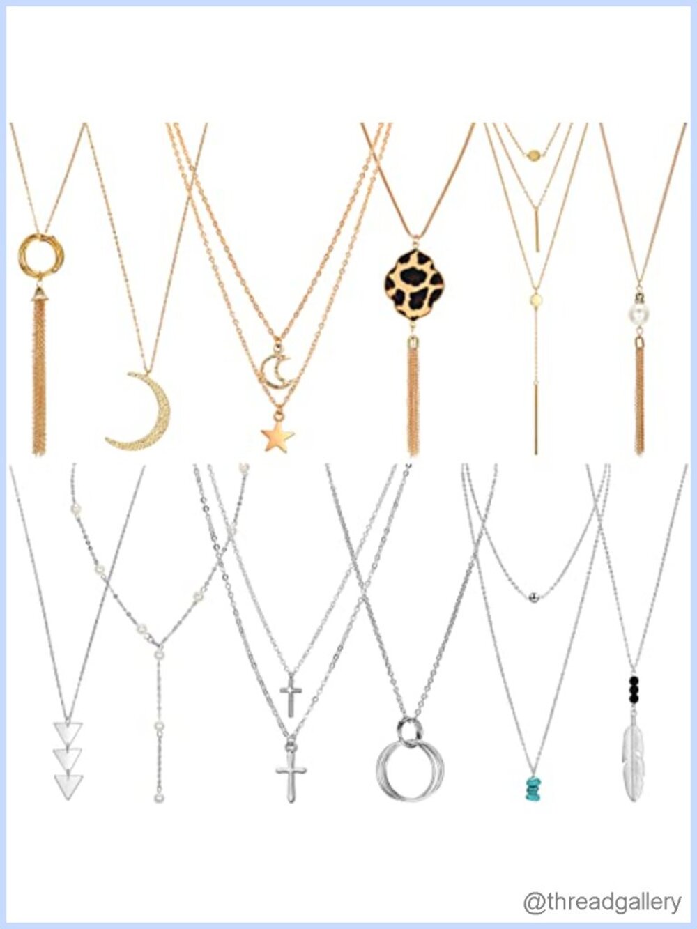 Long Pendant Necklace Set 12 Pcs Alloy Y Tassel Statement Necklaces for Women